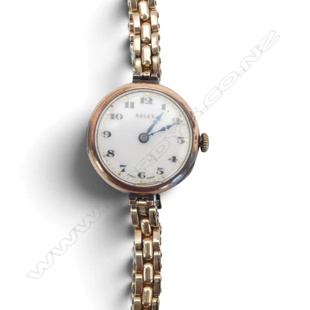 1920's 9ct GOLD LADIES ROLEX WRISTWATCH running. Back not closing properly. GILT STRAP Image 1++
