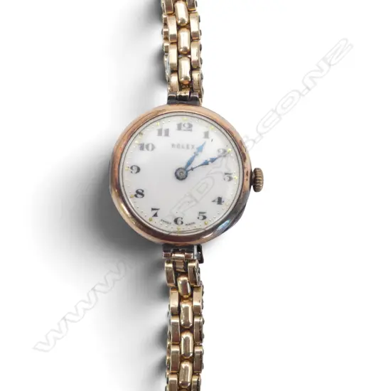 1920's 9ct GOLD LADIES ROLEX WRISTWATCH running. Back not closing properly. GILT STRAP