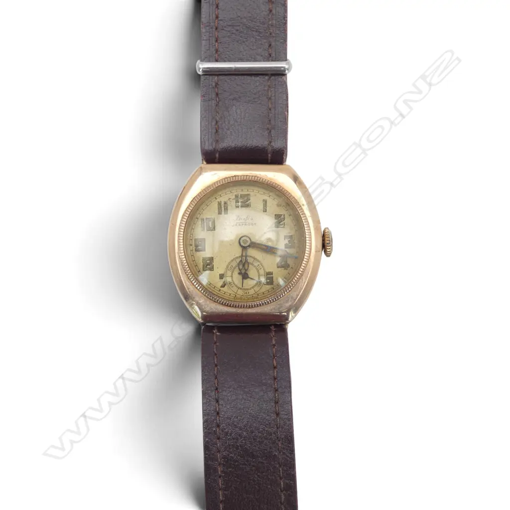 1930's HAFIS GENT'S 9ct ROSE GOLD WRIST WATCH crown loose but running leather strap. 24gms Image 1++