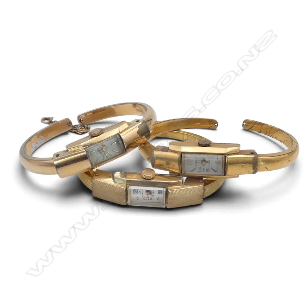 3 VINTAGE GP LADIES WRIST WATCHES; BUCHERER, ASTIN, SOLIX BANGLE STYLE Image 1++