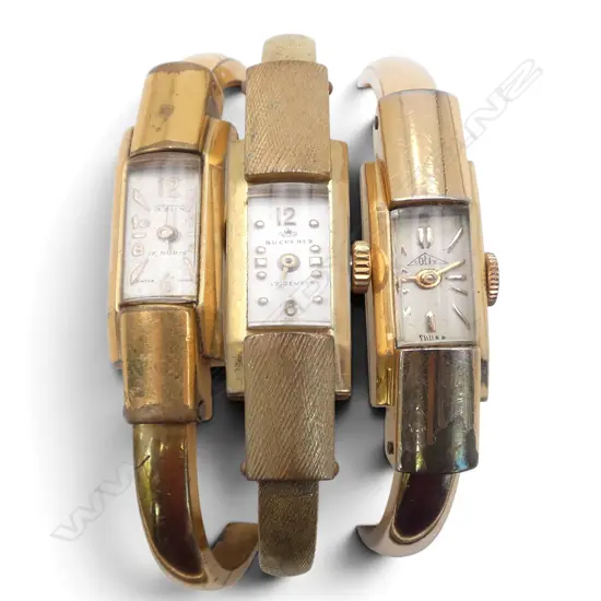 3 VINTAGE GP LADIES WRIST WATCHES; BUCHERER, ASTIN, SOLIX BANGLE STYLE