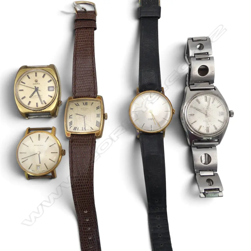 5 WRIST WATCHES; MIREXAL, ESVEGE, BUREN 'WATERMAN' running, ROTARY, ROAMER 'MUSTANG' Image 1++