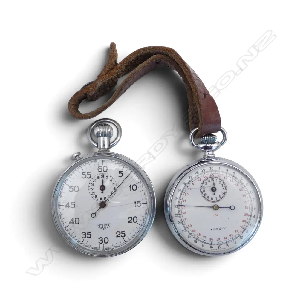 2 STOP WATCHES; HEUER & NICELY, FAULTS Image 1++