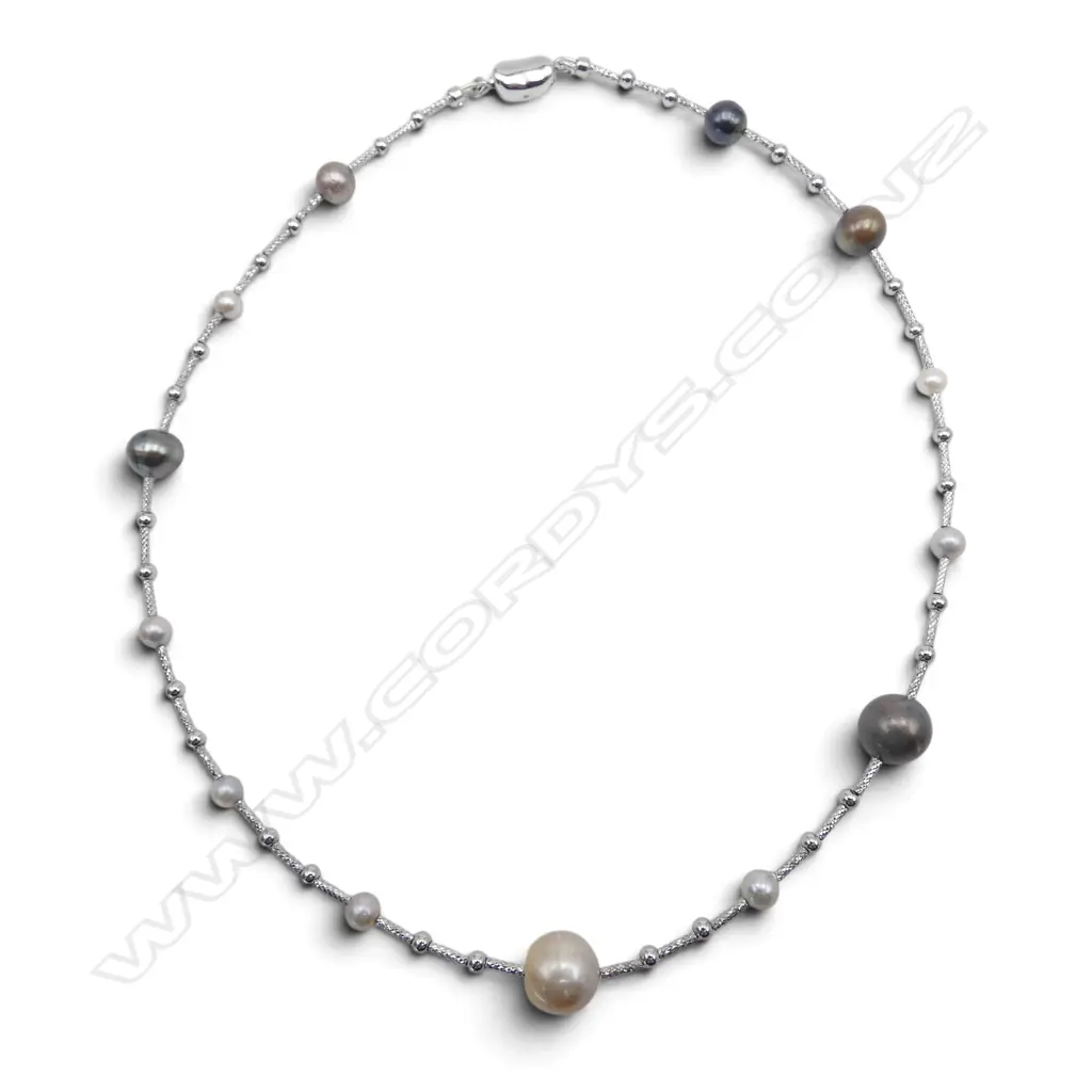 STG SILVER MIXED PEARL NECKLACE L.450mm - with certificate Image 1++