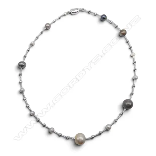 STG SILVER MIXED PEARL NECKLACE L.450mm - with certificate