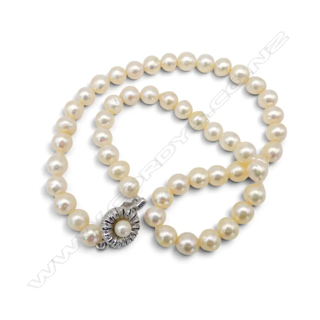 CREAM TONED CULTURED SEMI-BAROQUE PEARL NECKLACE L.420mm Image 1++