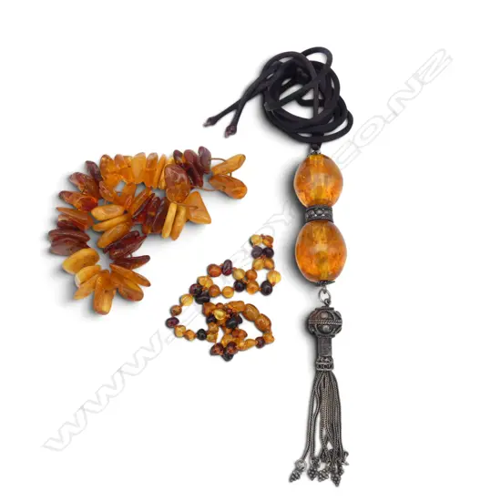 2 AMBER NECKLACES + BRACELET 