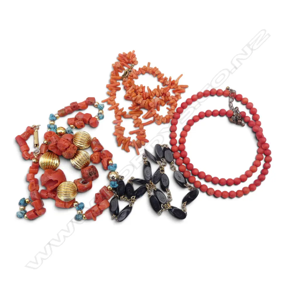 CORAL & TURQUOISE NECKLACE + 2 OTHER CORAL NECKLACES & OTHER  Image 1++