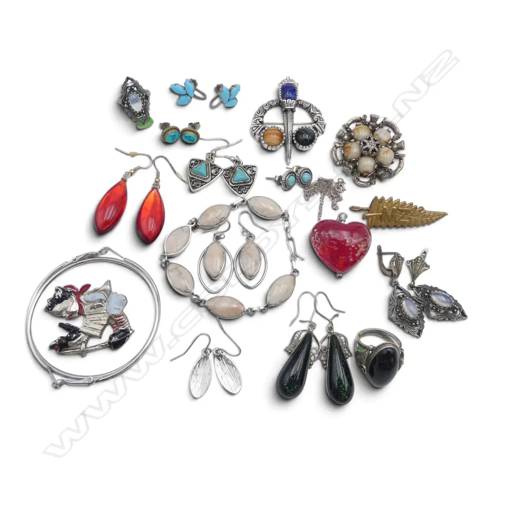 ASST. COSTUME JEWELLERY Incl. SOME SILVER & N.Z. FERN BROOCH Image 1++
