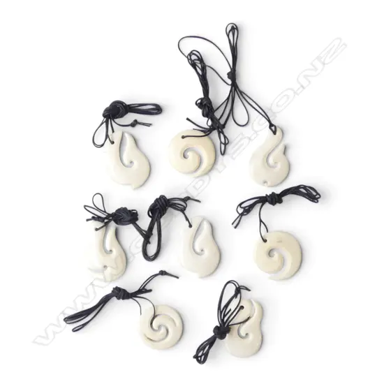 8 CARVED BONE PENDANT NECKLACES 