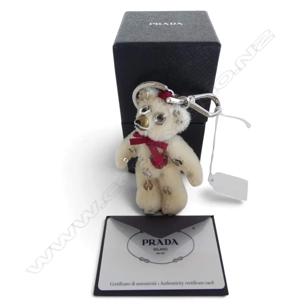 PRADA WHITE TEDDY BEAR KEYCHAIN/BAG CHARM - special ed. from 'Trick' Bear collection, L.100mm, box & cert, unused Image 1++