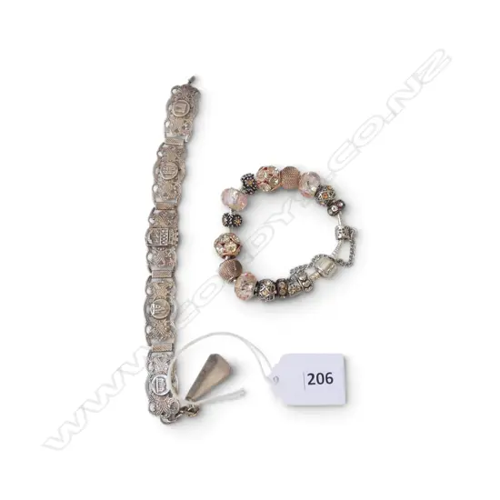 SILVER FRENCH BRACELET & SILVER PANDORA BRACELET WITH MIXED CHARMS