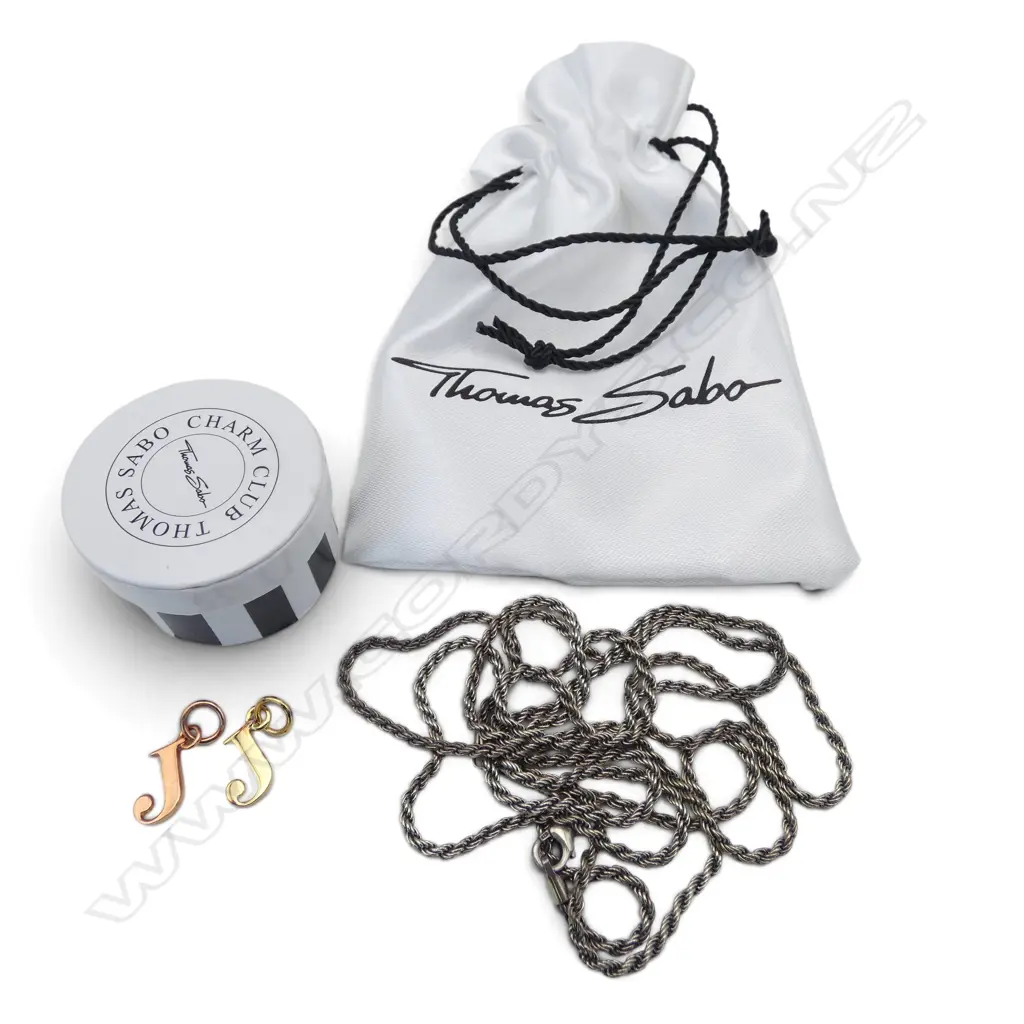 THOMAS SABO LONG SILVER CHAIN, L. & 2 GOLD PLATED 'J' PENDANTS Image 1++