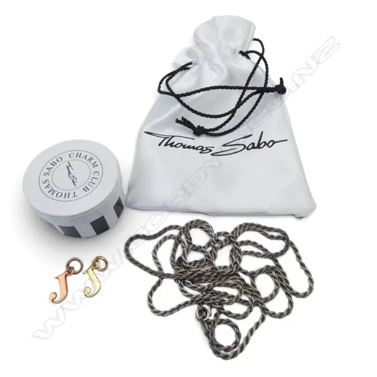 THOMAS SABO LONG SILVER CHAIN, L. & 2 GOLD PLATED 'J' PENDANTS