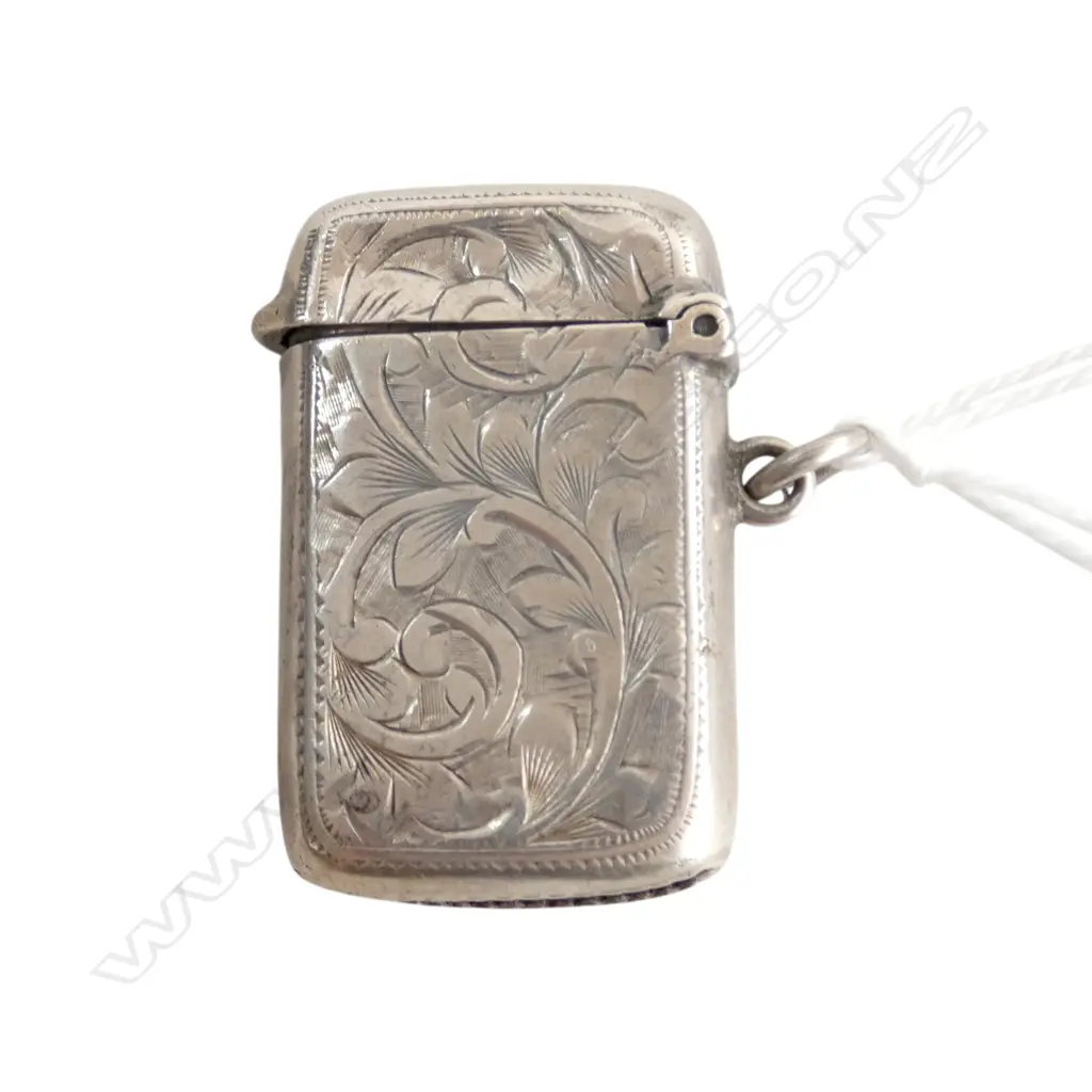 Edwardian Birmingham 1904 Silver Engraved Small Vesta, 12.8gms, L.35mm Image 1++