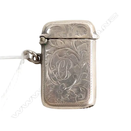 Edwardian Birmingham 1904 Silver Engraved Small Vesta, 12.8gms, L.35mm
