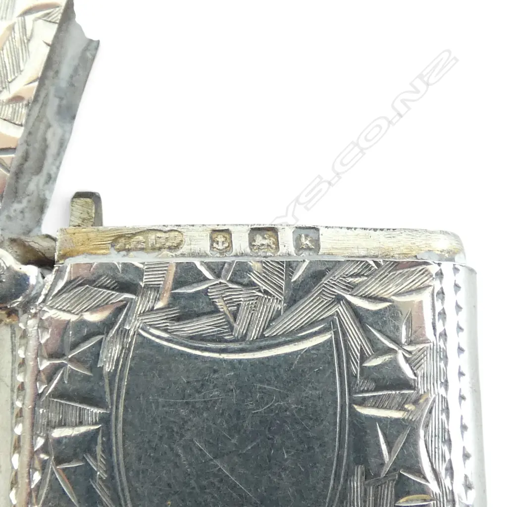 Edwardian Birmingham 1910 Silver Engraved Vesta, 15gms, L.35mm Image 1++