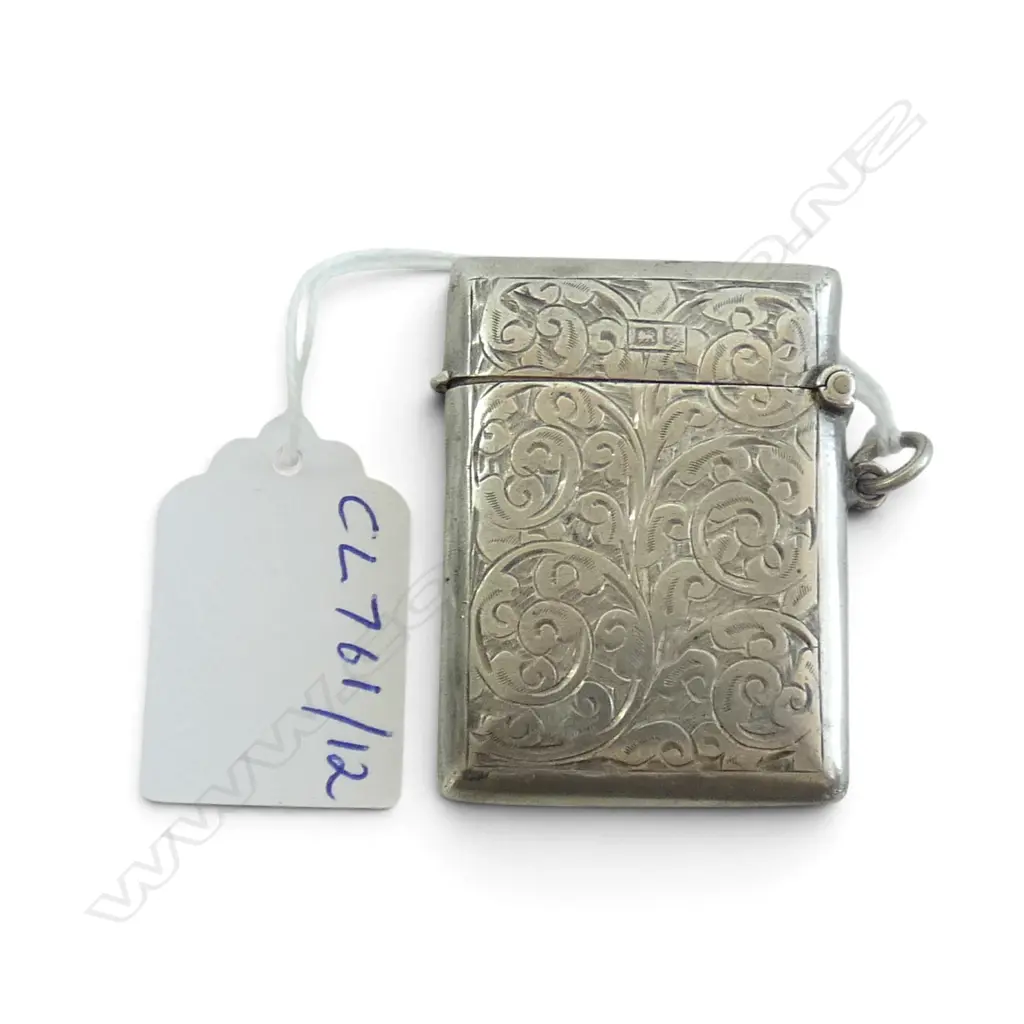 Stg Silver & 9ct Gold Engraved Vesta, Stamped 9 .375 to Gold, Chester 1907, 28.9gms, L.50mm Image 1++