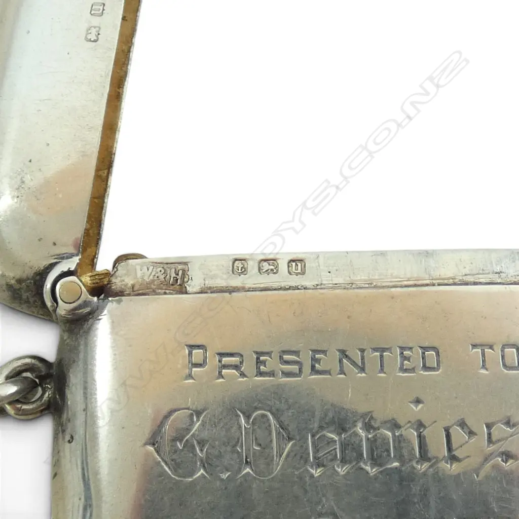 Stg Silver Vesta, Gilt Interior, Presentation Engraving, B'Ham 1919, 38gms, L.50mm Image 1++