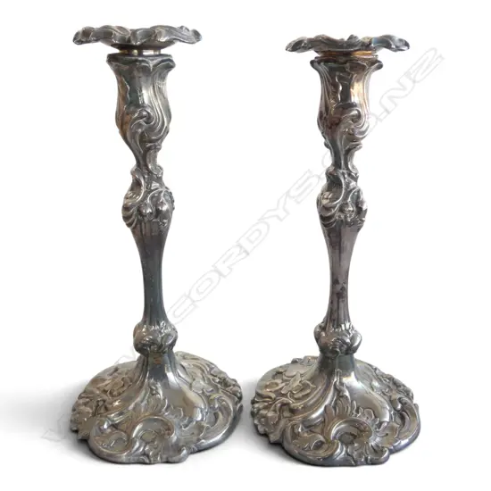 PR FANCY VICTORIAN SILVER PLATE BALUSTER COLUMN CANDLESTICKS detachable nozzles. H.255mm