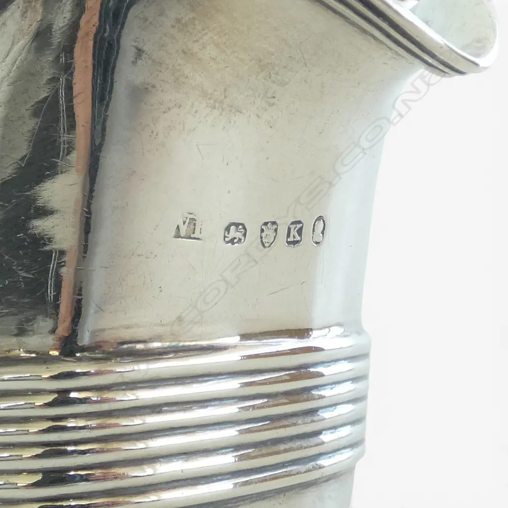 GEO III LONDON 1805 SILVER CREAM JUG, FOUR BALL FEET, GILT INTERIOR, w. AMORIAL, 156gms, W.70mm L.132m H.95mm Image 1++
