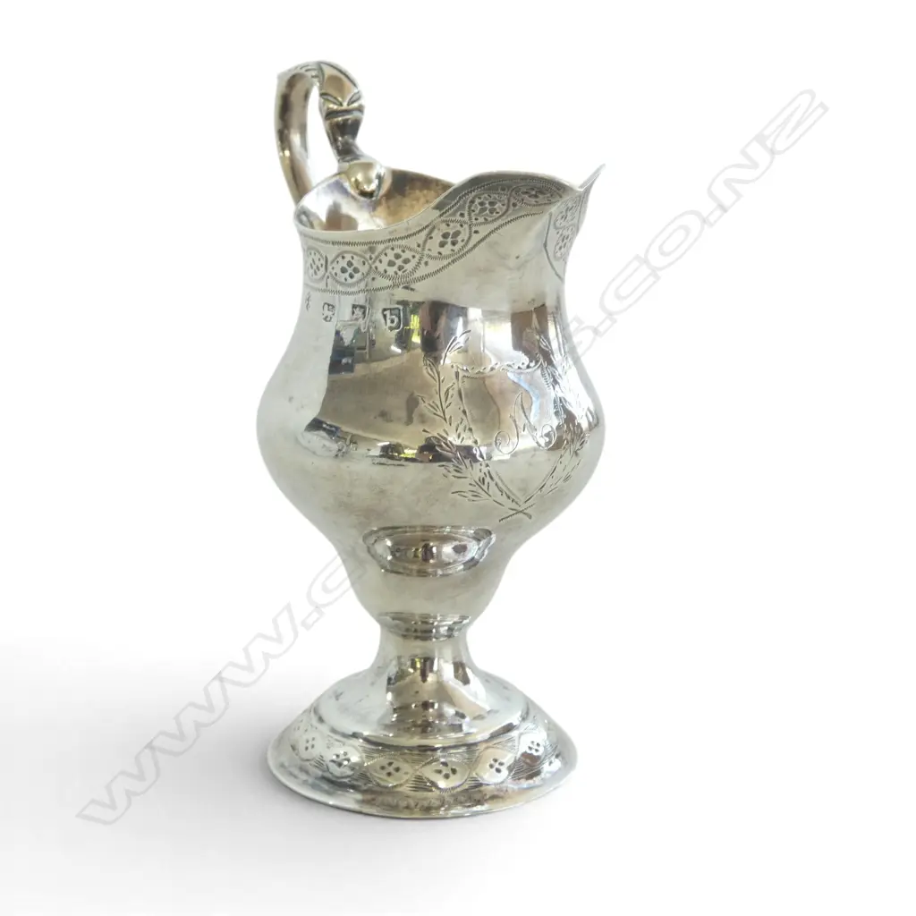 GEO III LONDON 1817 SILVER BALUSTER PEDESTAL CREAM JUG, GILT INTERIOR, 72.48gms, H.115mm Image 1++