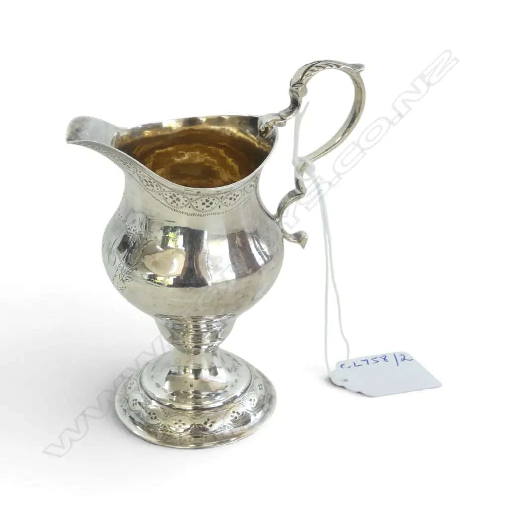 GEO III LONDON 1817 SILVER BALUSTER PEDESTAL CREAM JUG, GILT INTERIOR, 72.48gms, H.115mm Image 1++