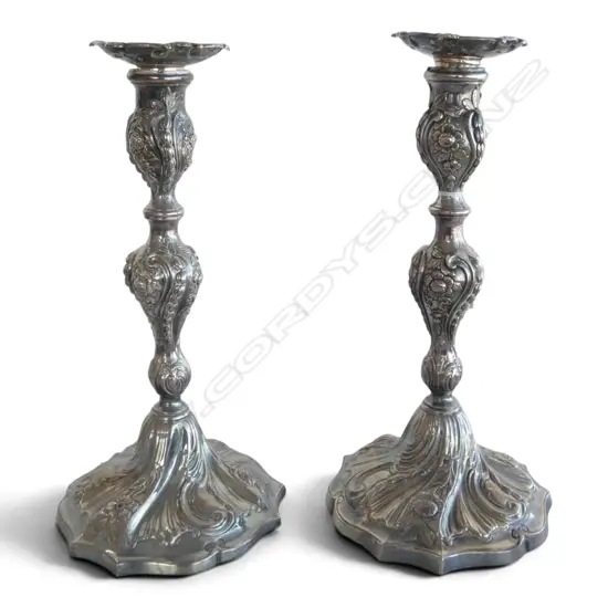 PR FANCY VICTORIAN OLD SHEFFIELD PLATE BALUSTER COLUMN CANDLESTICKS detachable nozzles. H.300mm