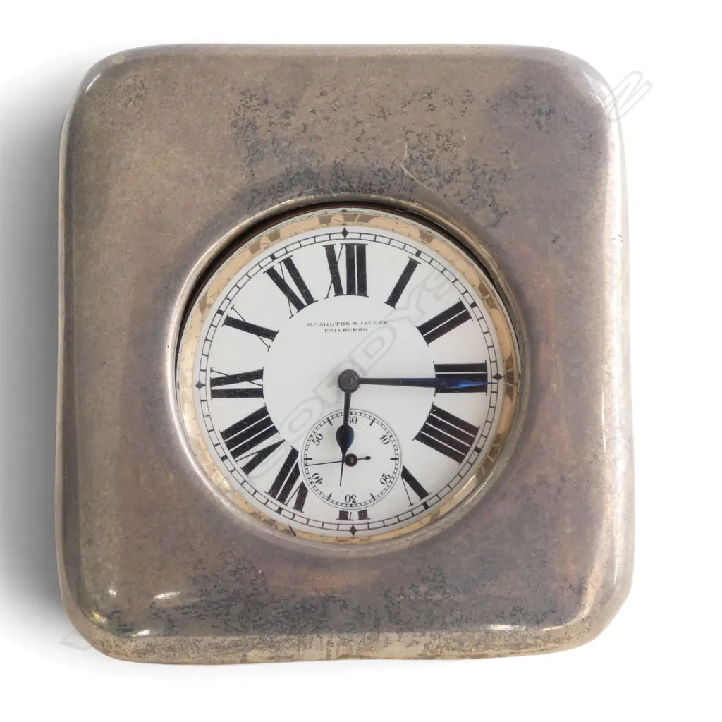 LG POCKET WATCH 70mm dia IN STG SILVER TRAVEL CASE, EDINBURGH 1900 115x105mm 81gms Image 1++
