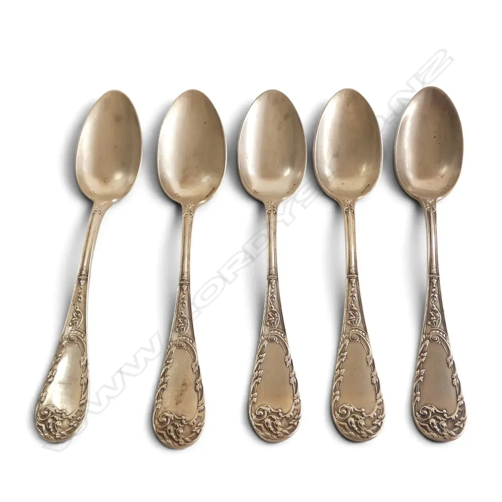SET 5 EARLY 20thC FRENCH SILVER PLATE TEASPOONS Image 1++