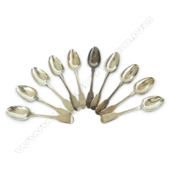 10 SILVER FIDDLE PATTERN TEASPOONS: set 6 London 1824 by William Chawner II + 4 x L. 1816. 232gms