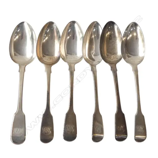 6 (5 + 1) SILVER FIDDLE PATTERN DESSERT SPOONS. 5 x London 1816 + other. 258.6gms