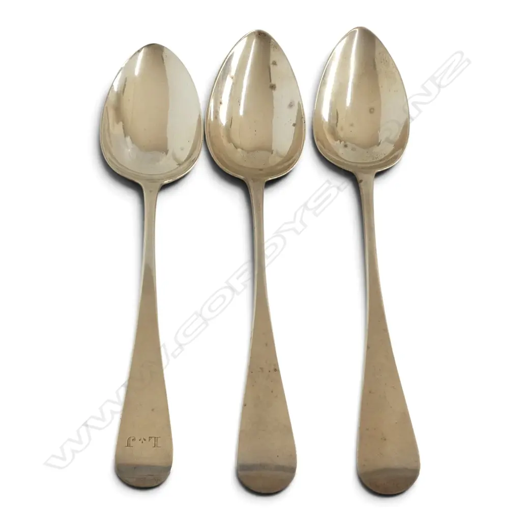 3 GEORGIAN STG SILVER SPOONS, 176gms Image 1++
