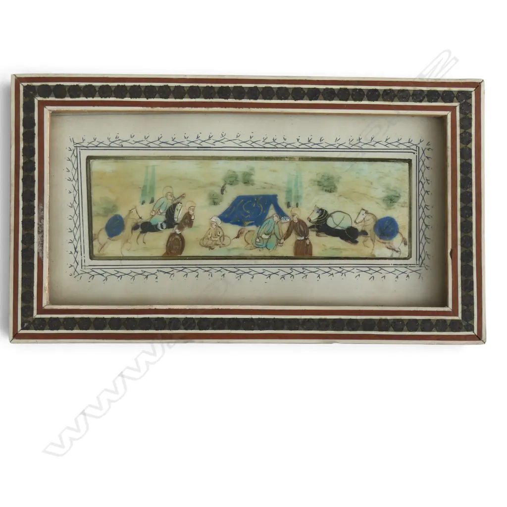 A VINTAGE PERSIAN MINIATURE PAINTING on BONE, 90x160mm Image 1++