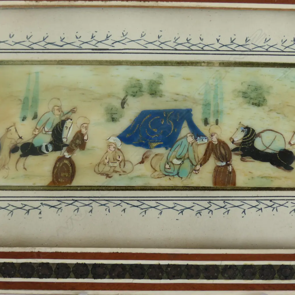 A VINTAGE PERSIAN MINIATURE PAINTING on BONE, 90x160mm Image 1++