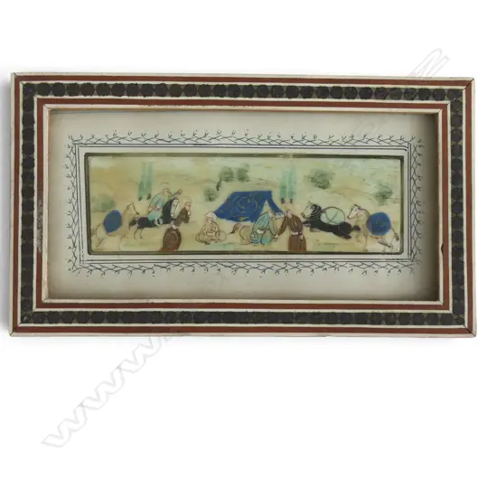 A VINTAGE PERSIAN MINIATURE PAINTING on BONE, 90x160mm