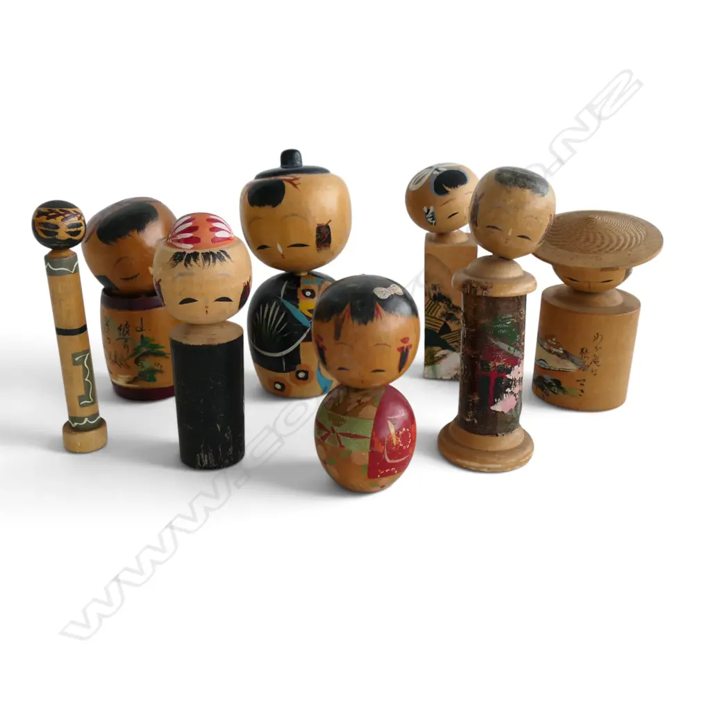 8 VINTAGE JAPANESE SML NODDING HEAD KOKESHI DOLLS, H.90-125mm Image 1++