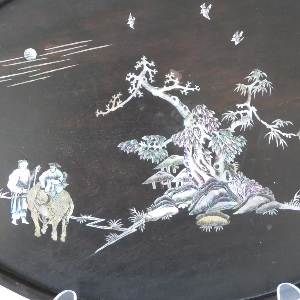 CHINESE MOP INLAID ROSEWOOD TRAY W.370mm Image 1++