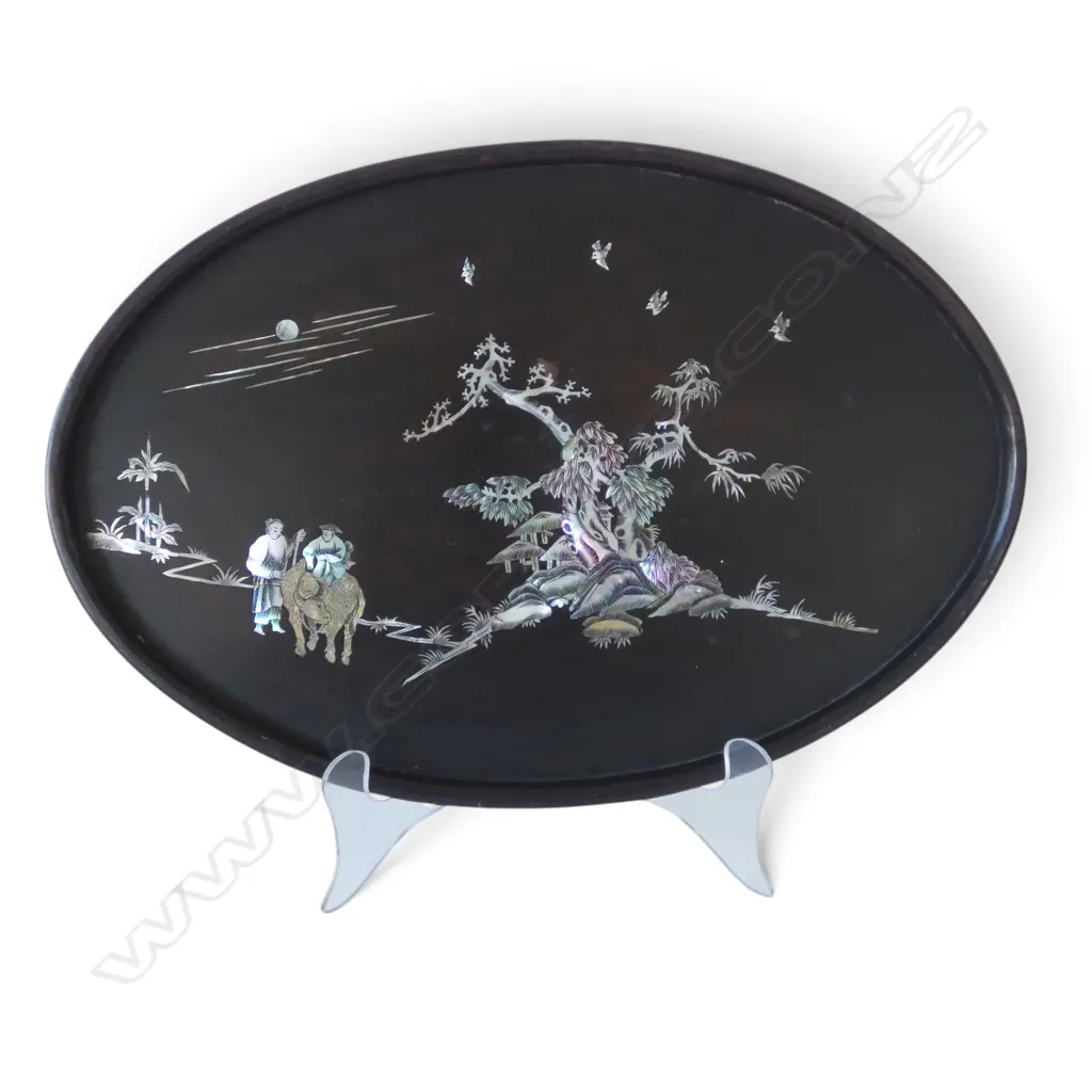 CHINESE MOP INLAID ROSEWOOD TRAY W.370mm Image 1++