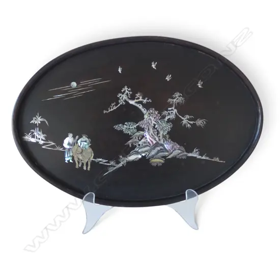 CHINESE MOP INLAID ROSEWOOD TRAY W.370mm