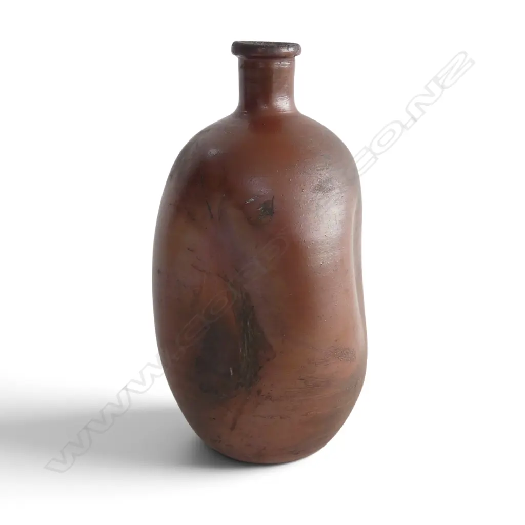 19thC JAPANESE BIZEN WARE SAKE BOTTLE w Hotei Buddha in relief, maker's mark to side, H.200mm Image 1++