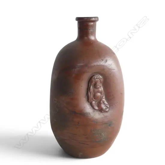19thC JAPANESE BIZEN WARE SAKE BOTTLE w Hotei Buddha in relief, maker's mark to side, H.200mm