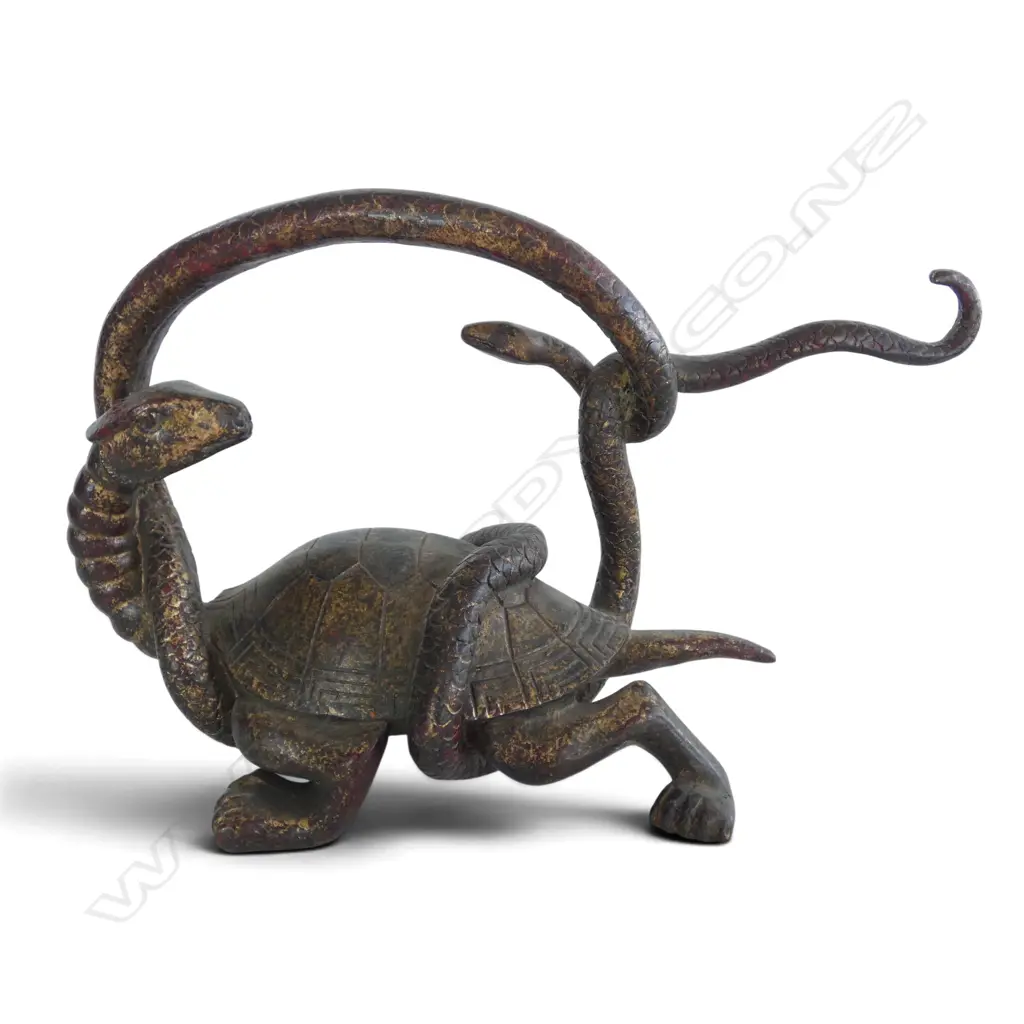 GILT METAL SNAKE ON TURTLE H.165mm Image 1++