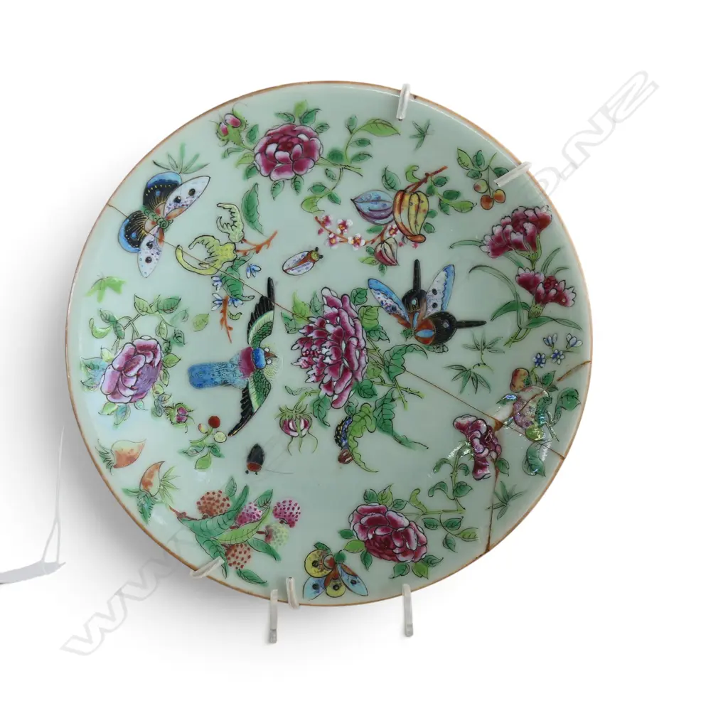 2 ORIENTAL PLATES, 1 REPAIRED 215mm dia Image 1++