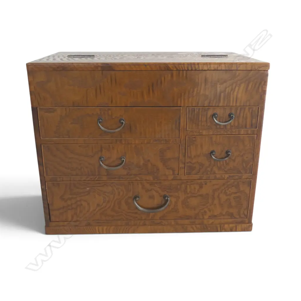 QUALITY VINTAGE JAPANESE SEWING CABINET fitted hinged lid + drawers w ruler . Exotic wood. 300 x 200 x 260mm Image 1++
