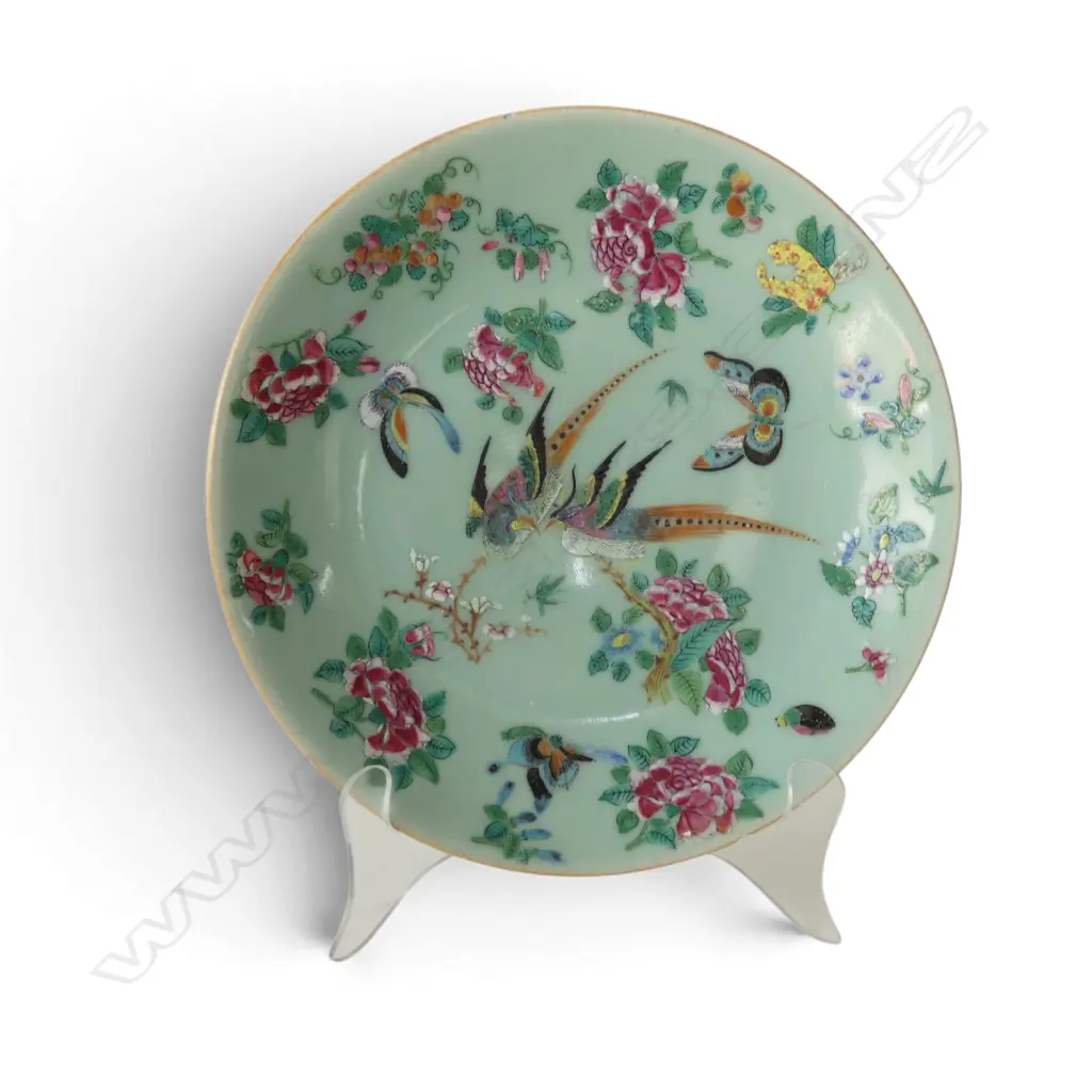 OLD CHINESE ENAMEL PLATE pheasant & floral design, faults Dia.260mm Image 1++