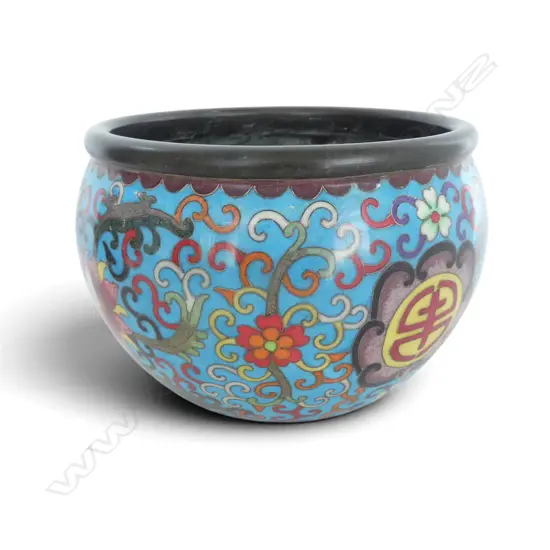 ORIENTAL ENAMELLED METAL BOWL H.120mm, 185mm dia