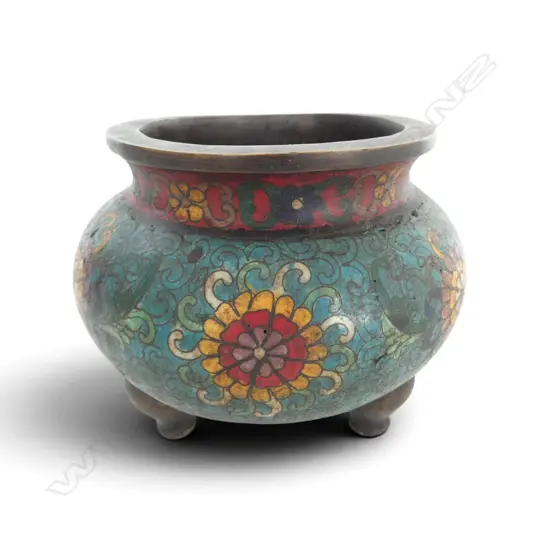 ORIENTAL ENAMELLED BRONZE INCENSE BURNER H.115mm