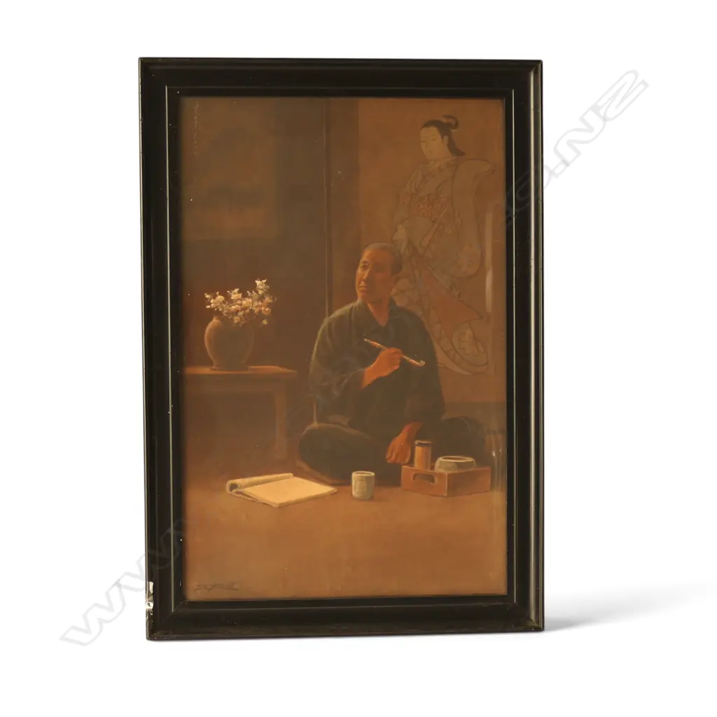 J.S. YAMAMOTO, JAPANESE PORTRAIT OF A CALLIGRAPHER, WATERCOLOUR, 485x315mm Image 1++