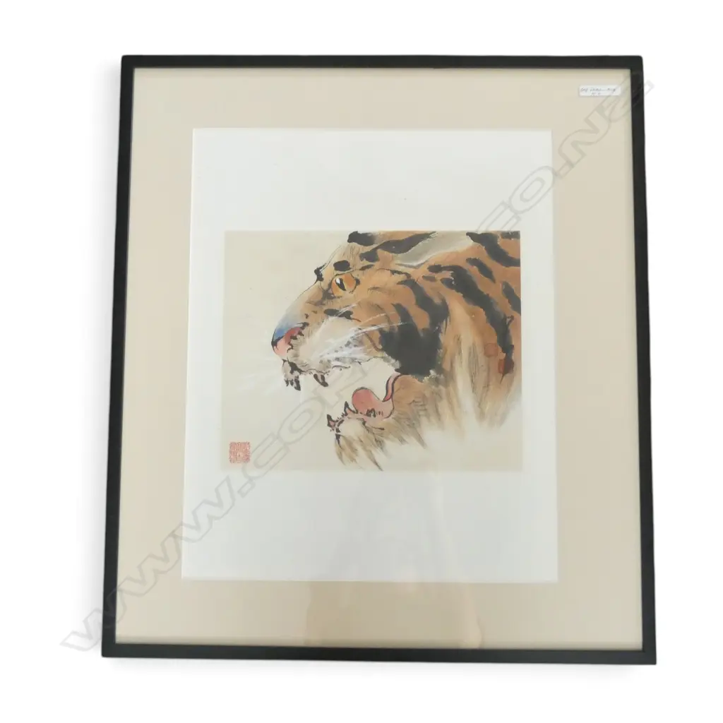 ORIENTAL WATERCOLOUR OF A TIGER by CHA SHAU-ANG Hongkong. 290 x 355mm Image 1++
